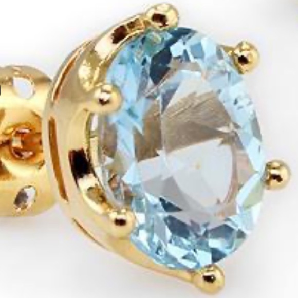 NWOT 3.0 CTW Swiss Blue Topaz•18K Yellow Gold Over Sterling•Designer Earrings - Picture 3 of 8